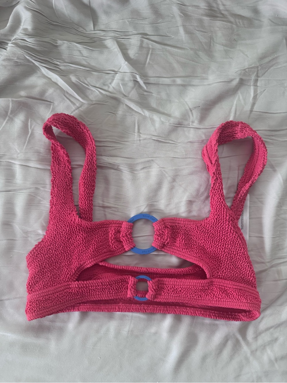 bond-eye Hot Pink Swim Crop with Blue Ring Accents